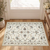 jinchan 2x3 Traditional Floral Entryway Rug, Washable Rug, Beige Slate