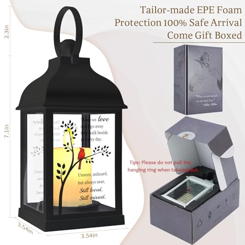 Memorial Lantern with Card - Sympathy Gift for Loss of Mom/Dad/Loved One, Bereavement Keepsake with Flickering Flame, Memory Lamp for Funeral Remembrance or Celebration (Black)