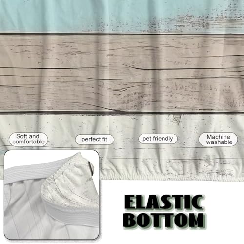 Decorative Armless Futon Cover Stretch Futon Sofa Bed Slipcover Machine Washable Printed Couch Cover Non-Slip Furniture Protector for Home Decor, Wood Grain Print White Blue