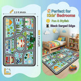 Car Rug Play Mat - Road Rug for Kids Boys Room, Fun Race Track Traffic Road Carpet for Boys Playmat Educational Learn, Car Carpet for Kids Room Decor Playmat Bedroom Playroom, 2.5x4 Feet