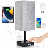 Bedside Table Lamp for Bedroom - Touch Small Lamp with USB C+A Charging Ports & AC Outlets, 3 Way Dimmable Nightstand Light for Living Room (LED Bulb Included, Grey)