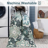 Floral Entry Rugs for Inside House,2x3 Non Slip Washable Kitchen Rug Front Door Mat, Ultra Thin Doormat Non-Shedding Throw Carpet for Bedroom Bathroom (Blue,2'x3')