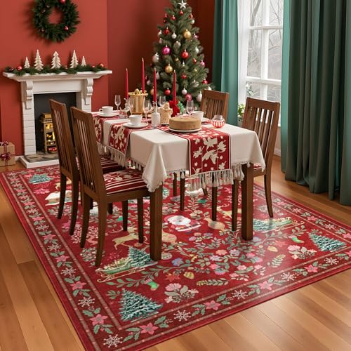 Christmas Rug 5x7 Area Rugs for Living Room Bedroom, Red