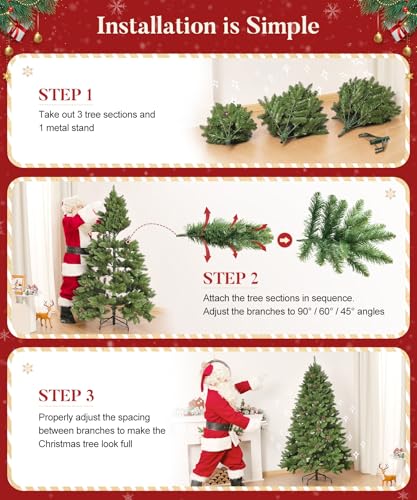Decoway 6FT Artificial Christmas Tree: Unlit Green Xmas Pine with Pinecones and Metal Stand for Indoor - Holiday Decoration for Porch Living Room Easy Assembly