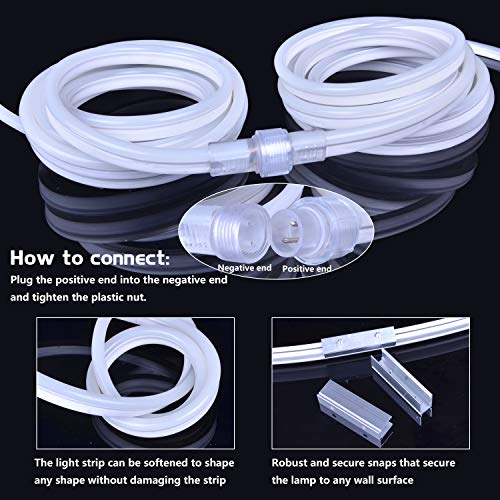 50FT/15M LED Neon Rope Lights, Blue AC110V-120V Neon Strip Light, 8x16mm Connectable Flexible Waterproof SMD2835 120LED/M Indoor Outdoor Light Strips, DIY Lighting Decoration