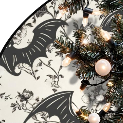 Bat Floral Christmas Tree Skirt, Merry Xmas Holiday Party Decor Rustic Farmhouse Halloween Ornaments Large Pen Tree Mat for 4-6 ft Christma Decoration 3' (Bat Floral, 36")