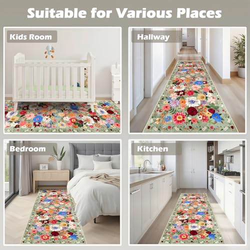 Floral Hallway Runner Rug 2x6 for Bedroom Kitchen