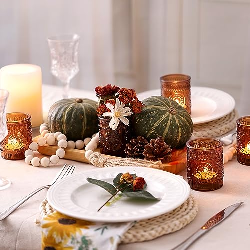 24 Pcs Amber Votive Tealight Candle Holders, Fall Christmas Decorations