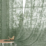 OVZME Sage Green Sheer Curtains 63 Inch Length 2 Panel Set, Light Filtering Bedroom Curtains with Dual Rod Pocket Top, Leaf Bird Clip Jacquard Sheer Farmhouse Window Drapes for Living Room, 2x38Wx63L