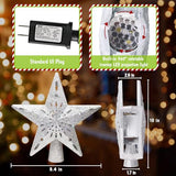 Tsorode Christmas Tree Topper Lighted,Star Tree Topper with Projector Built-in LED Rotating Lights with 6 Projection Modes,3D Glitter Dynamic Projection Christmas Decorations (Silver)