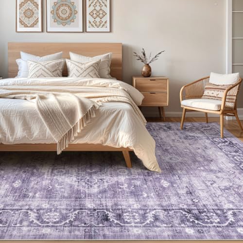 8x10 Area Rugs Washable Vintage Boho Large Living Room Rug Purple