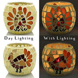 SHMILMH Thanksgiving Votive Candle Holder Set of 4, Mosaic Glass Tealight Holders with Turkey for Fall Table Centerpiece Fireplace Party Decorations