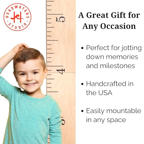 Growth Chart Art | Hanging Wooden Height Growth Chart to Measure Baby, Child, Grandchild - Naked Birch Classic Schoolhouse Ruler with Inches - Wall Decoration for Girls and Boys - 58"x5.75"