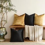 GIGIZAZA Decorative Throw Pillow Covers 18 x 18,Gold Black Soft, Set of 4 Square Velvet Cushion Covers