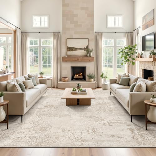 Art&Tuft Washable Rugs 8x10, Anti-Slip Backing Abstract 8x10 Area Rugs for Living Room, Foldable Stain Resistant Machine Washable Area Rug (8'x10', Beige)