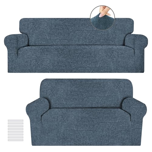 URBANLIFE Stretch Sofa Covers & Loveseat Couch Covers for Living Room Slipcover Set, 2-Pieces Machine Washable Couch Cover, Dusk Blue Gray