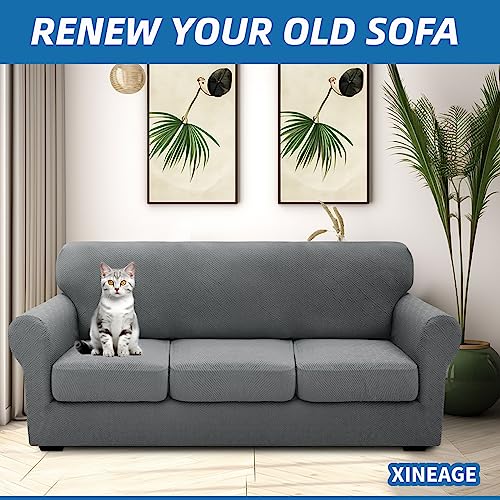 XINEAGE 2026 New 4 Pieces Couch Covers for 3 Cushion Couch Super Stretch Thick Soft Sofa Cover Anti Slip Sofa Slipcover Dogs Cats Furniture Protector (Light Gray, 71"-91")