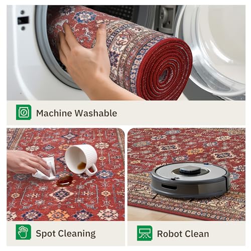 Oriental 2x12 Runner Rug Vintage Hallway Runner Rug Non Slip Machine Washable Stain Resistant Rugs for Bedroom Bedside Kitchen Entryway Burgundy Red Carpet Runners