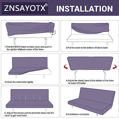 Stretch Fit Futon Cover (67"-82") Armless Futon Sofa Bed Slipcover with Elastic Band, Universal Foldable Sofa Mattress Protector Full Queen Size, Washable Comfort Jacquard (Dark Grey)