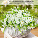 Artificial Flowers for Outdoors 12 Bundles White Artificial Petunias Fake Flowers UV Resistant Shrubs Plants with Fern for Indoor Outside Hanging Planters Home Garden Spring Summer Decorations