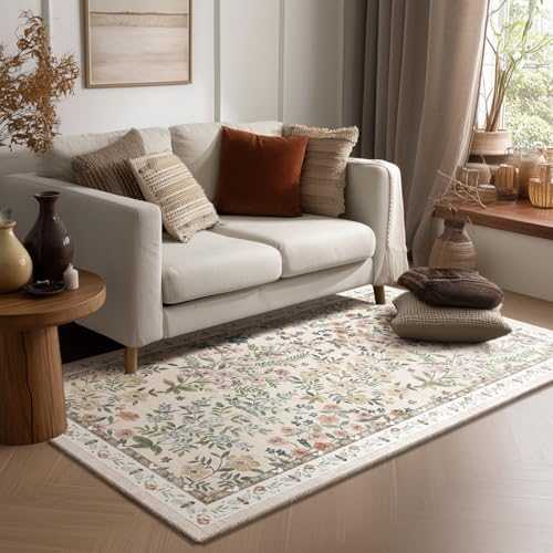 3x5 Washable Area Rugs for Entryway: Small Throw Rugs Stain Resistant Non Slip Low Pile Soft Faux Wool Lightweight Entry Rug for Bedroom Living Room Kitchen Bathroom Laundry Room Front Door Indoor