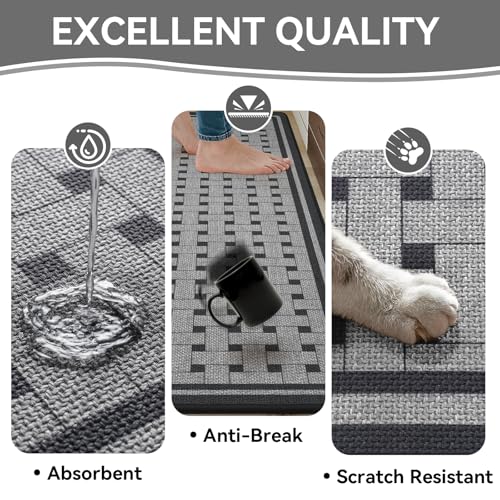 Kitchen Mats for Floor, Non Slip Kitchen Rugs, 17x30 Grey