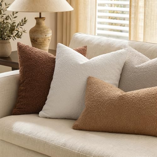 MIULEE Textured Boucle Lumbar Pillow Cover for Bed 14x20 Brown