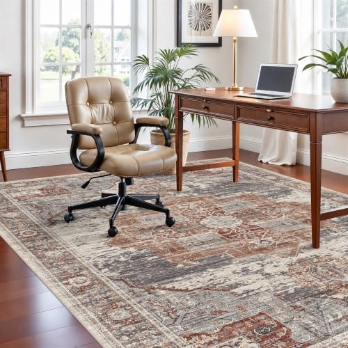 7x10 Rugs for Living Room Bedroom Non Slip Washable Carpets Farmhouse Decor Boho Indoor Dining Room Area Rug Stain Resistant Distressed Floor Mat for Office Nursery Playroom 7x10 Brick