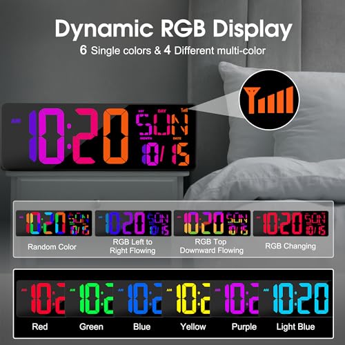 XREXS Large Digital Wall Clock Bluetooth Sync, 17.2" RGB Color Changing Digital Clock with Remote Control, Adjustable Brightness Grandfather Clock, Temperature for Home, Gym and Classroom