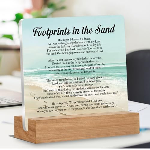 Christian Religious Gifts for Friends Coworkers, Footprints in the Sand Office Acrylic Desk Decor, Motivational Gifts for Women Men Besties
