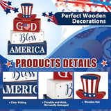 Moucuny 4 Pcs 4th of July Decorations Patriotic Memorial Day Table Decorations God Bless America Red White Blue Table Centerpieces Sign for Office Home Shelf 250th Anniversary