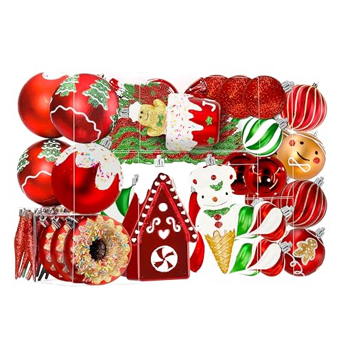 SHareconn 86pcs Christmas Tree Balls Ornaments, Shatterproof Plastic Decorative Baubles for Christmas Tree Decorations, Holiday Wedding Party Decoration, Festive Ornaments, Red Green White