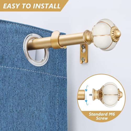 Ceramic Curtain Rods for Windows 18 to 55 Inch,1 Inch Adjustable Telescoping Drapery Rod Heavy Duty Window Treatment Single Curtain Rod Set for Bedroom,Gold Beige