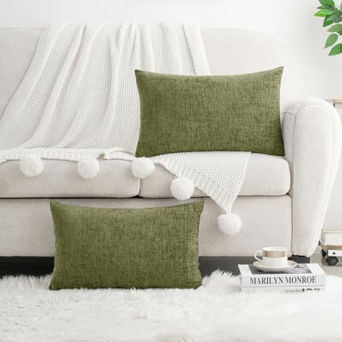 HWY 50 Throw Pillow Cover 12x20 Inch Soft Chenille Sage Green Pack of 2