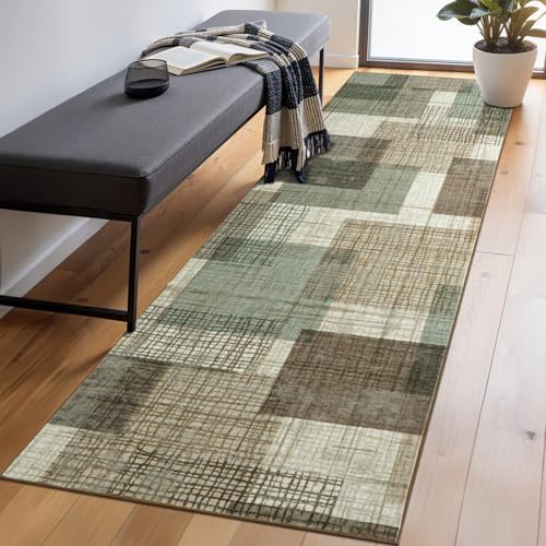 Washable 2x6 Runner Rug for Hallway Kitchen Bedroom, Green