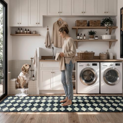 Lahome Runners for Hallway Non Slip 2x12 Black Checkered Large Washable Rug