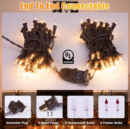 13FT 50-Count Clear Christmas String Lights Brown Wire, UL Certified Incandescent Bulb Mini Lights Plug in for Tree, Home, Patio, Indoor, Outdoor, Xmas, Garland Decor