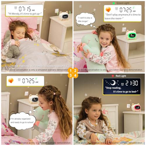ANALOI Kids Alarm Clock Ok to Wake Alarm Clock for Kids, Toddlers Night Light Clock for Bedroom, Cat Alarm Clock with Sleep Training and Sound Machine, Birthday Gift for Boy Girls Children