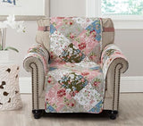 Brilliant Sunshine Peach and Olive Flowers Couch Armchair Cover, Patchwork Design, Sofa Cover for Dogs, Slip Resistant Furniture Protector with Strap, Washable Slipcover for Kids and Pets (23" seat)