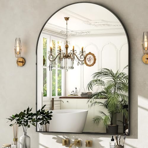 HARRITPURE Arched Wall Mirror – 30"x40" Arch Bathroom Mirror Metal Frame Vanity Mirror for Bedroom, Entryway Dresser Decor, Black