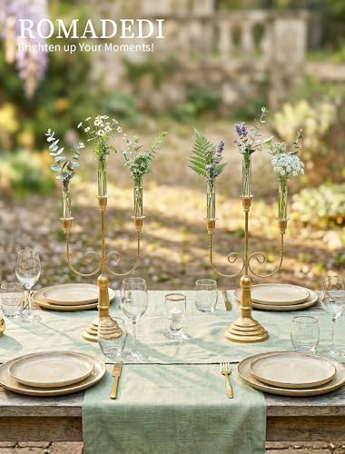 Romadedi Candelabra Gold Candlestick Holders, 15.7 in, Pack of 6