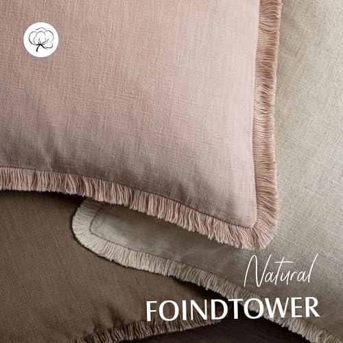 Foindtower Decorative Linen Fringe Throw Pillow Covers 22×22 Light Pink