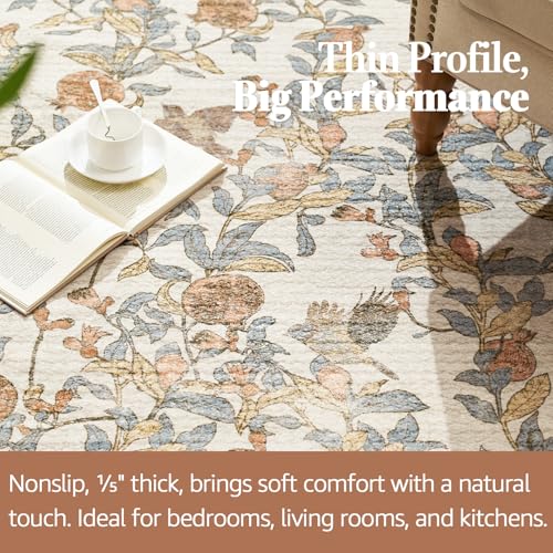 jinchan 8x10 Floral Vintage Washable Large Living Room Area Rug, Orange