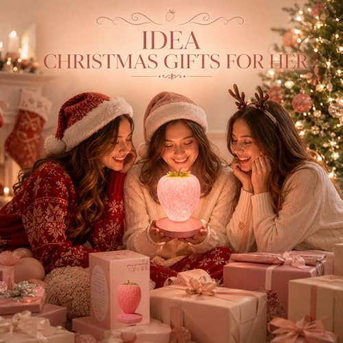 WLHONG Girls Gifts Strawberry Night Light, Silicone Strawberry Lamp Cute Small Lights, 3 Modes Dimmable Touch Bedside Lamps, Kawai Room Decor Romantic Gifts for Mom Girls Women Toddlers Teen