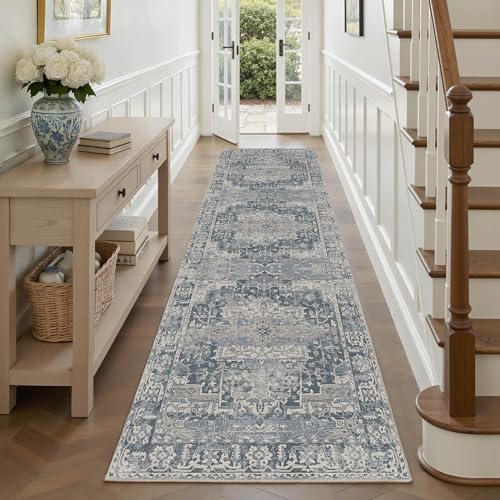 2'6''x8' Washable Runner Rug for Hallway Kitchen, Blue