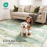 5x7 Area Rug for Living Room, Washable Green Beige Rug