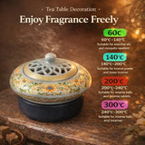 Ceramic Holder Electric Incense Burner Enamel Entwined Lotus Simulate Flames, Classical, Elegant and High-end Hollow Design