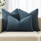 MIULEE Textured Boucle Lumbar Pillow Cover for Bed 12x20 Dark Blue