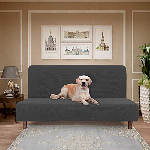 Easy-Going 100% Waterproof Futon Cover, Dual Waterproof Couch Cover for Futon, Stretch Jacquard Sofa Cover, Leakproof Furniture Protector for Kids, Pets, Dog and Cat, Dark Gray