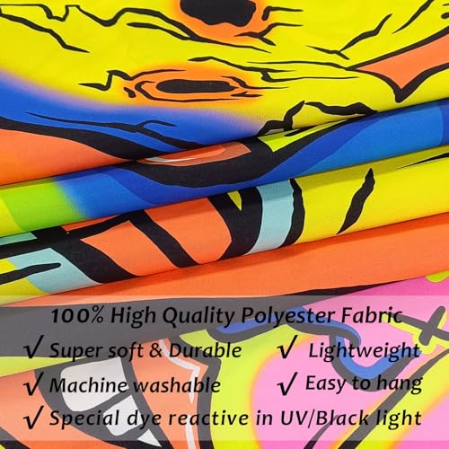 ARTCREATOR Black Light Art Halloween Wall Decor Trippy Blacklight Horror Face Tapestry, UV Reactive Tapestries Glow in The Dark Party Tapestry for Bedroom, Living Room (29" x 37")